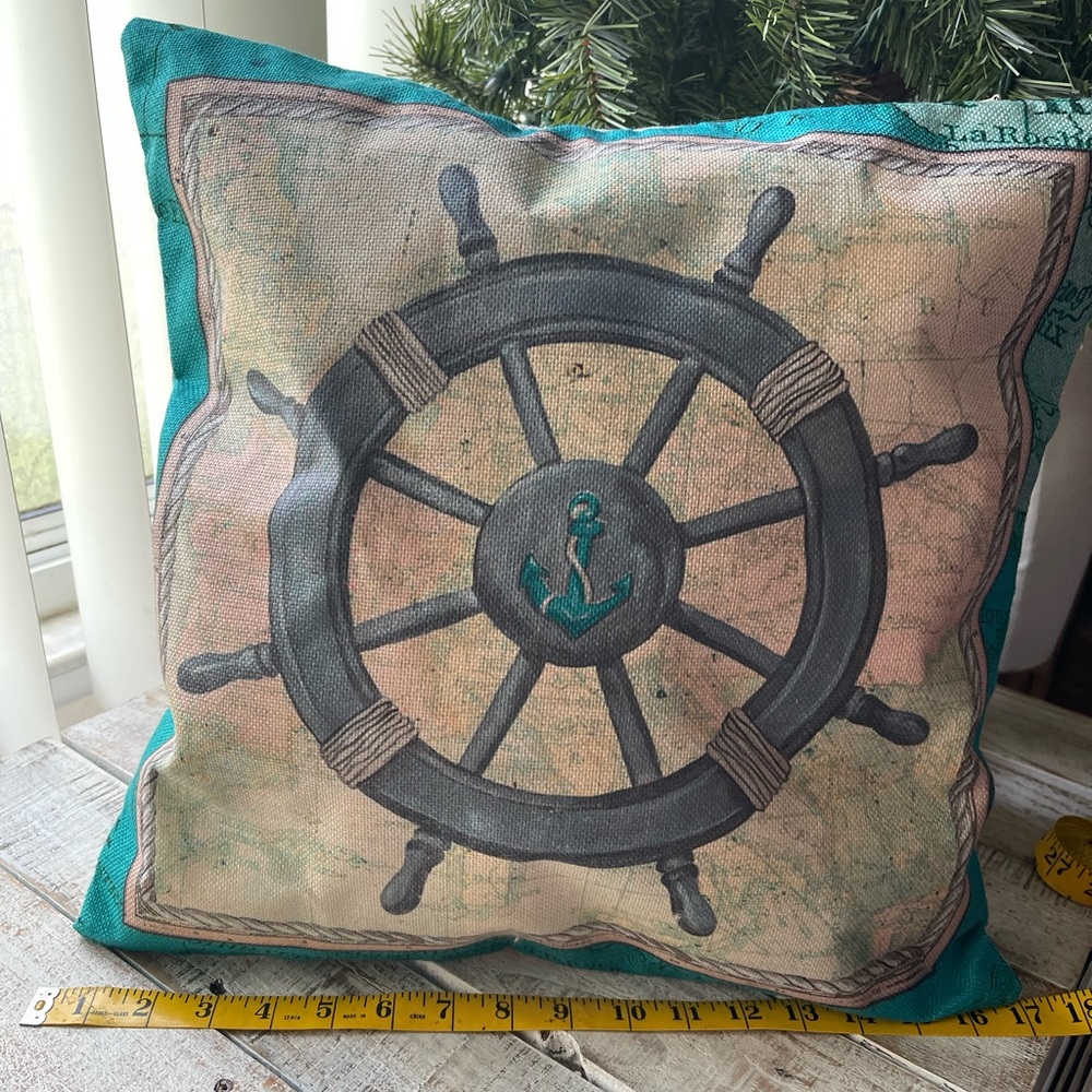 Ships Wheel Decorative Accent Nautical Throw Pillow Cover 17 x 17  NWOT